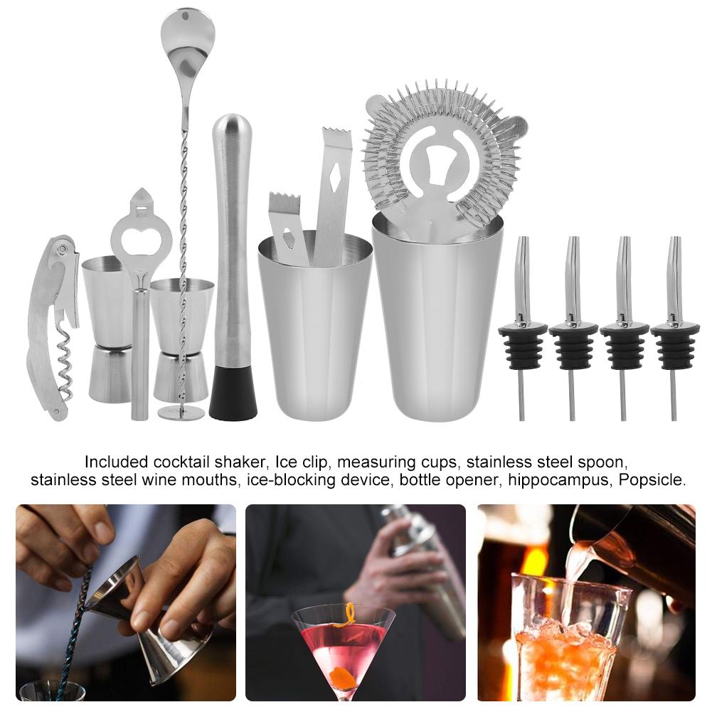 14pcs Stainless Steel Cocktail Shaker Mixer Drinker Drinking Tool Bar Gift (600?450ml)