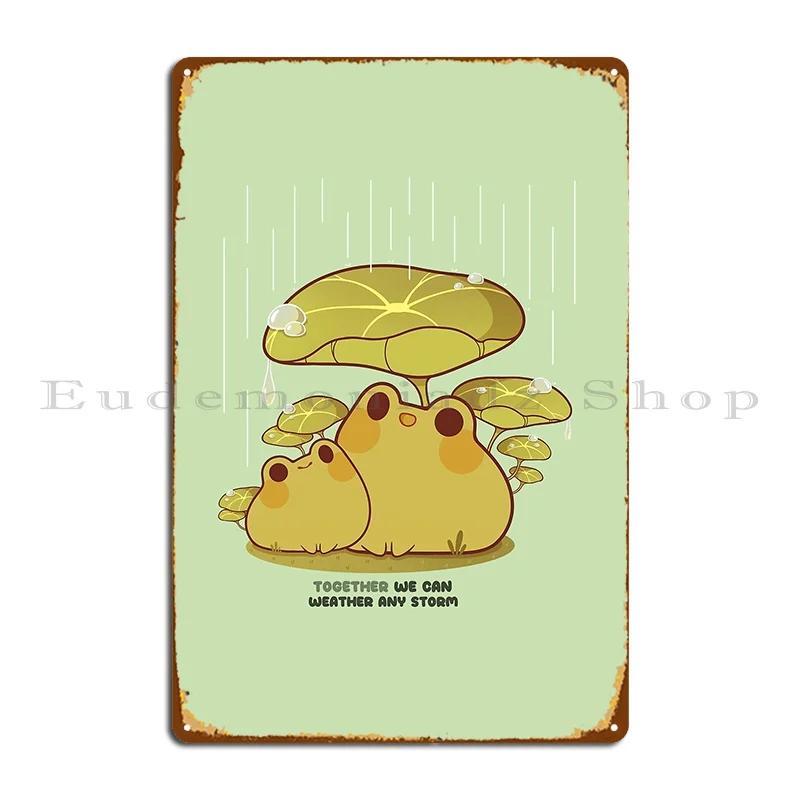 Cute Frogs In The Rain Metal Sign Painting Wall Cave Club Living Room Designer Tin Sign Poster
