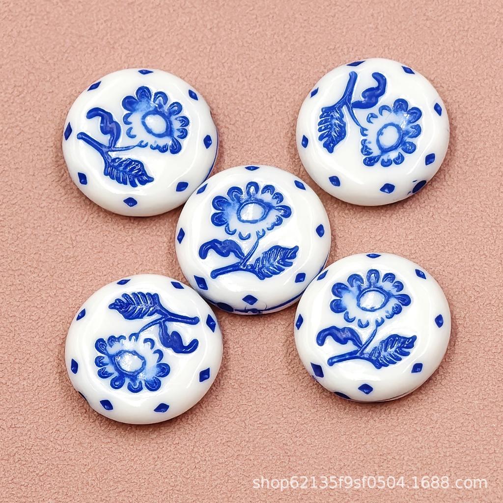 Retro Blue Porcelain-Style Acrylic Beads for DIY Jewelry