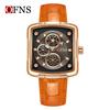 OFNS Brand 1516 Fashion Square Six Needle Quartz Watch 3ATM Waterproof Luminous Head Layer Leather Strap Date Display Cool Men's