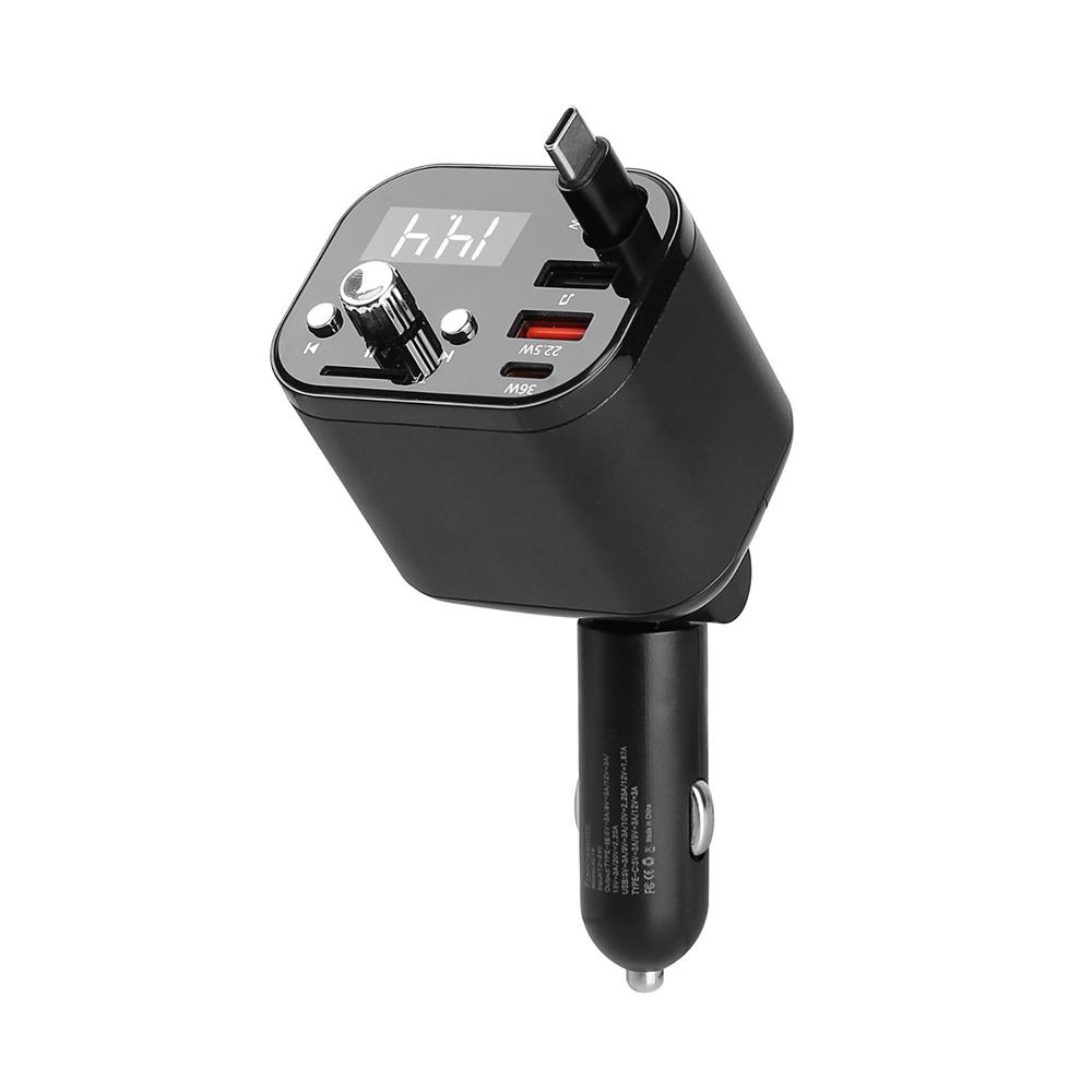 

Адаптер автомобильного зарядного устройства 103 Вт 3 в 1 PD3.0 QC3.0 Выдвижное зарядное устройство для телефона V5.0 Bluetooth Handsfree автомобильный комплект FM-передатчик TF-карта и U-диск музыкальный плеер чёрный