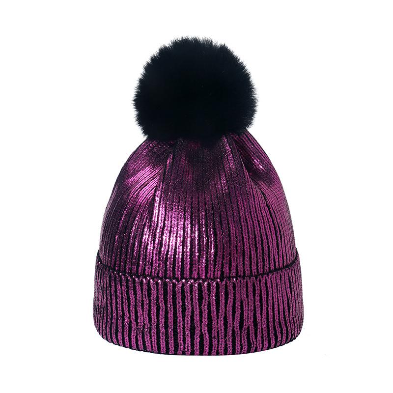 Autumn and Winter Bronzing Wool Hat Colorful Metal Hip-hop Street Hairball Knitted Hat Men and Women