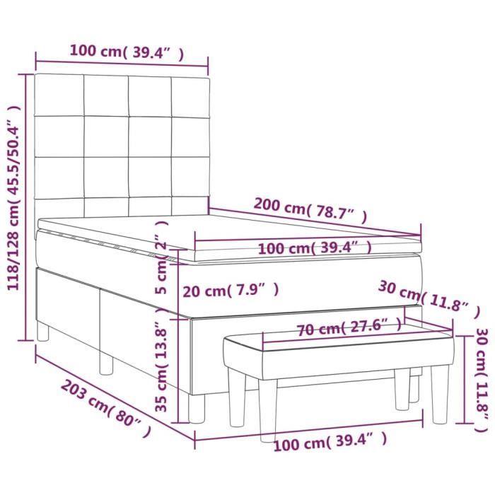 3137829 vidaXL Lit à sommier tapissier avec matelas Noir 100x200 cm Velours