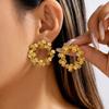Stainless Steel Floral Wreath Earrings Waterproof Women Earrings Trendy Flower Circle Studs  Gift