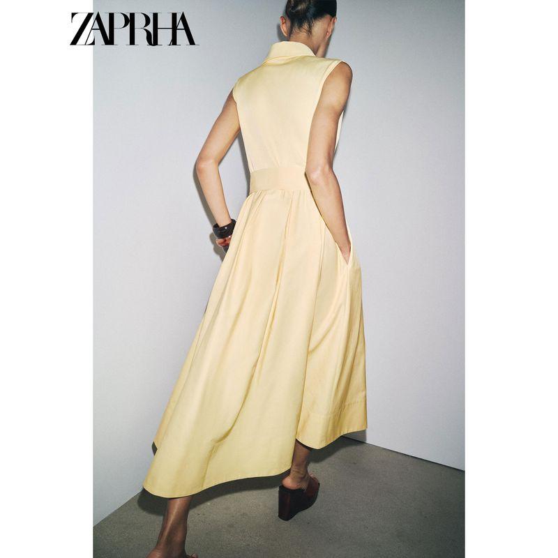 Zaprha 2025 Summer New Fashion Casual Western Style Lapel Belt Shirt Dress 4043072