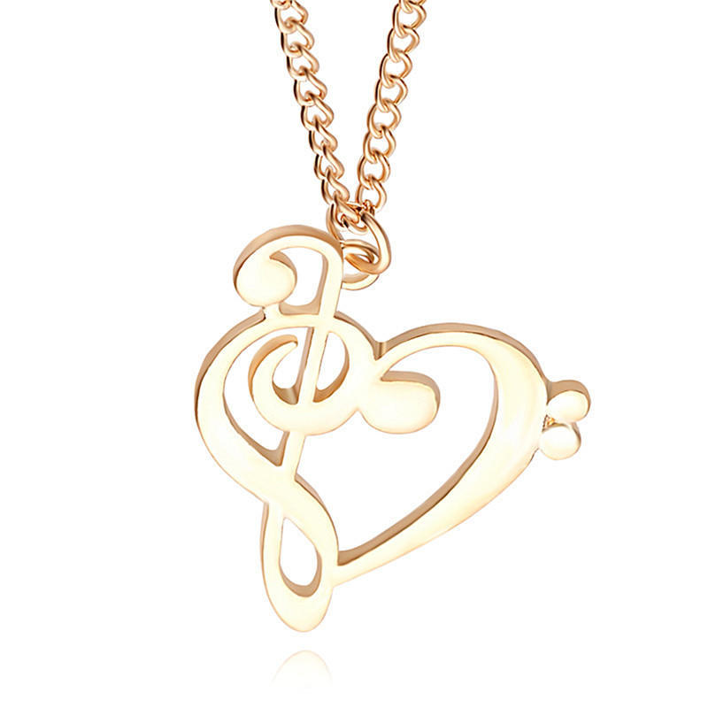 New Love Heart Treble Clef Music Note Elegant Silver Plated Pendant Necklace UK
