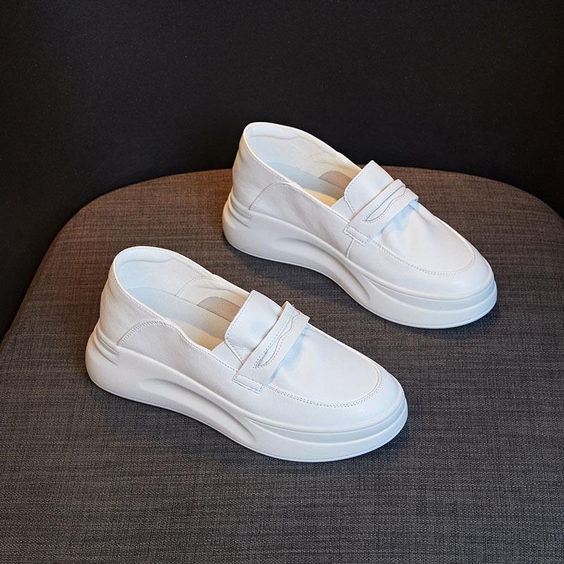 New Leather Little White Shoes Women's Casual and Lightweight Women's Shoes Trendy Women's Single Shoes Breathable Board Shoes Flat Shoes