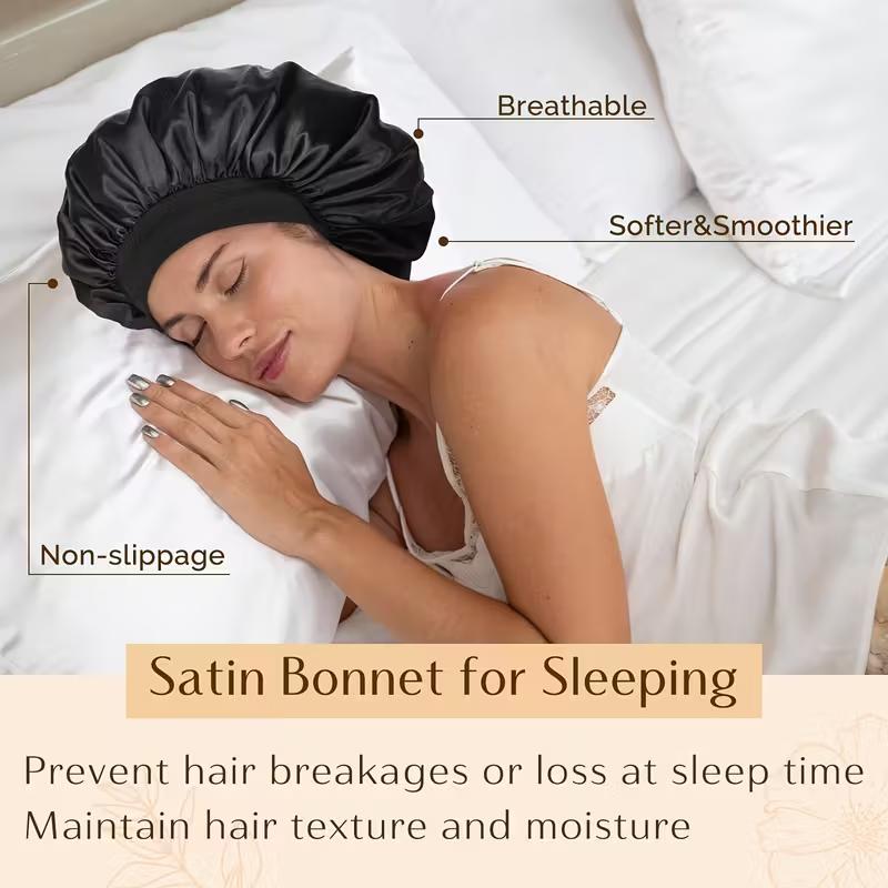1PC Soft Silk Satin Lined Bonnet Large Satin Hair Bonnet Household Sleep Shower Cap Hair Wrap Cover for Long Hair Salon Tool