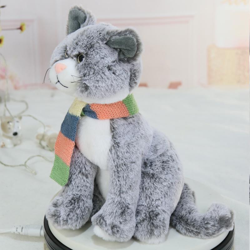 Foreign Trade Simulation Kitten Plush Doll - Children's Birthday Gift Cat with Scarf