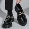 Fashion Thick Sole Men's Penny Loafers Slip-On Business Dress Shoes for Gentleman Metal Buckle Formal Black Glossy Shoes