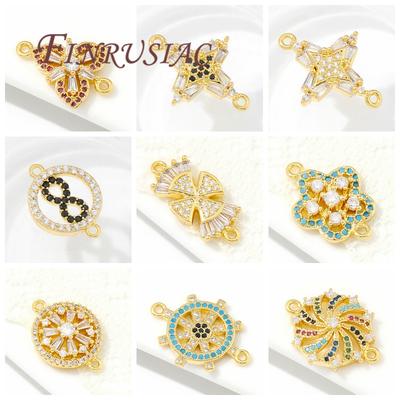18K Gold Plated Zircon Crystal Charm Connectors For Jewelry,DIY Necklace Earrings Making Accessories,Trendy Cross/Flowers Charms