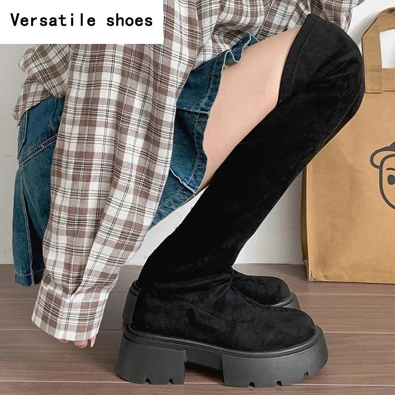 Winter Stretch Sock Women's Over The Knee Boots Fashion Thick Heels Long Bootties Woman Largas Booties