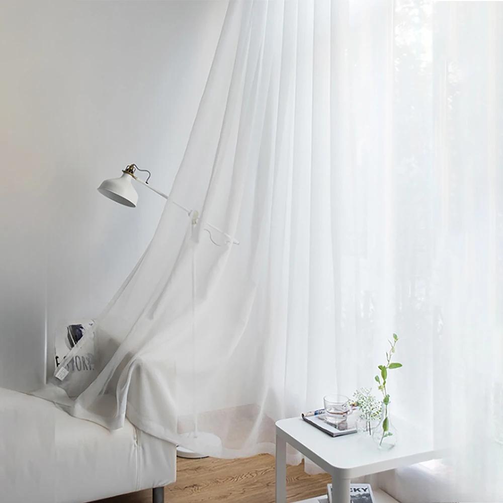 Modern White/Black/Grey Sheer Curtains for Living Room Solid Transparent Yarn Tulle Curtain for Window Kitchen Simple Home Decor