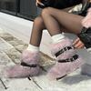 Fluffy snow boots winter women's 2025 new high-end thick-soled non-slip fluffy cotton shoes medium boots