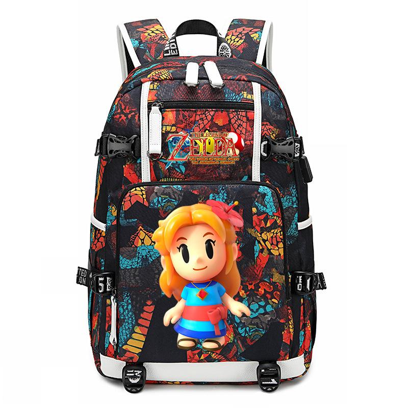 Zelda Zelda Plecak z Nadrukiem Akcesoria Outdoorowy Port USB Duża Pojemność Plecak Podróżny