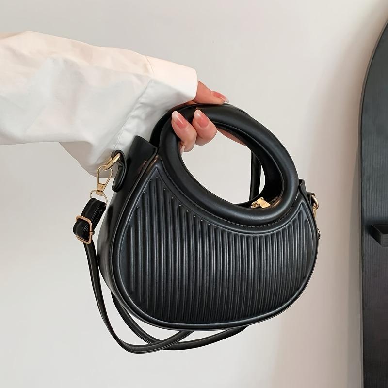 Solid Color Simple Vertical Pattern Handbag, Persalized and Trendy Women's Crossbody Bag, Suitable for Commuting and Travel