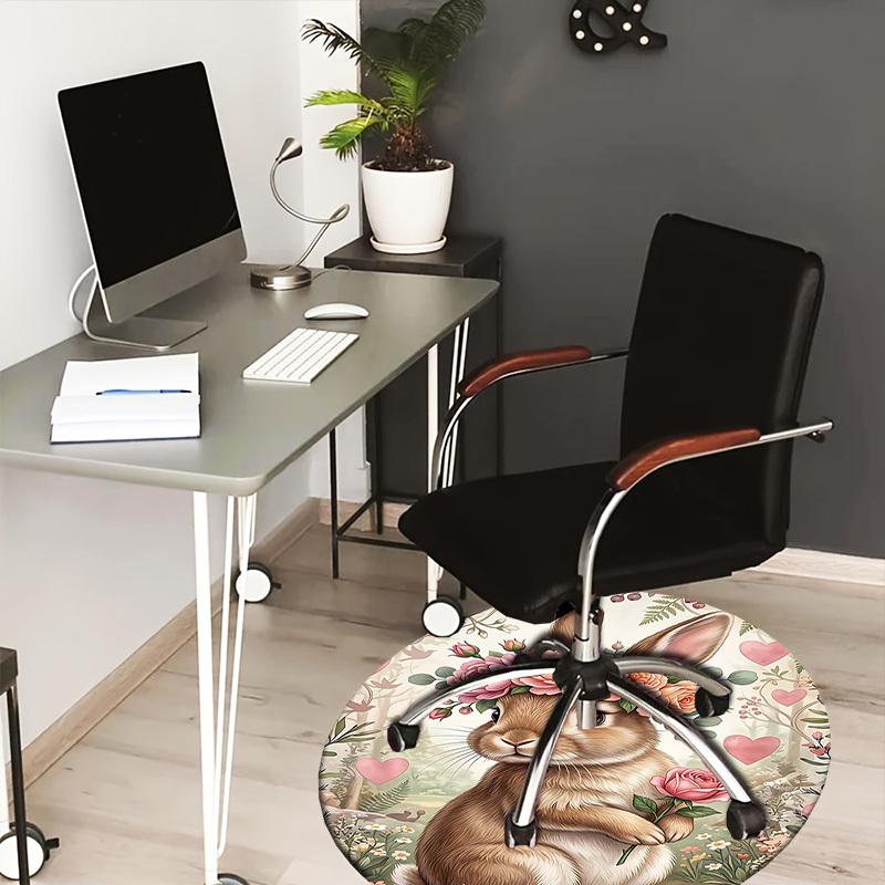 1PC Floral Bunny Non-Slip Floor Round carpet, Office, family, bedroom, Large Area Rug Indoor Rugs,  Durable Polyester-L0413