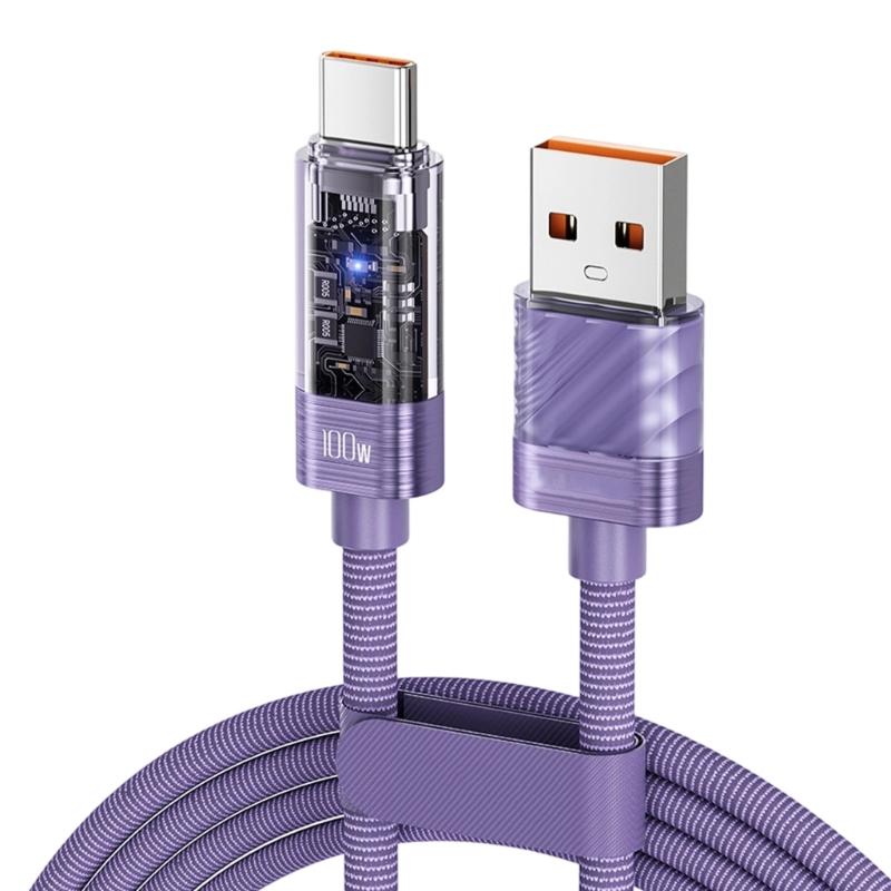 

Clear Fast 100W USB to USB C Cable Chargers Cable Auto Shutoff Technology for Phones Tablets Laptops 1m фиолетовый