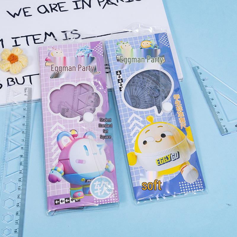 

Four-Piece Safe Soft Ruler Set for Students: Includes Cartoon Ruler, Drawing Triangle, and Protractor. 20cm