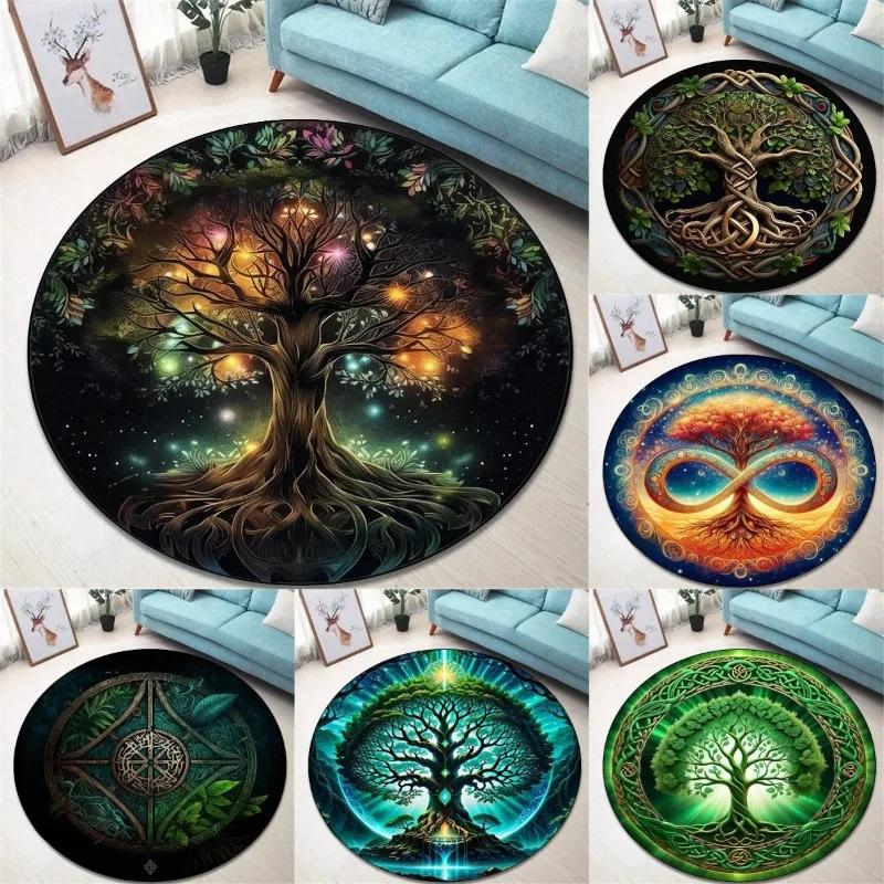 Runder Vintage-Teppich 'Baum des Lebens' für Wohnzimmer und Schlafzimmer Eleganter rutschfester Teppich Stilvolle dekorative Bodendekoration Perfektes Geschenk