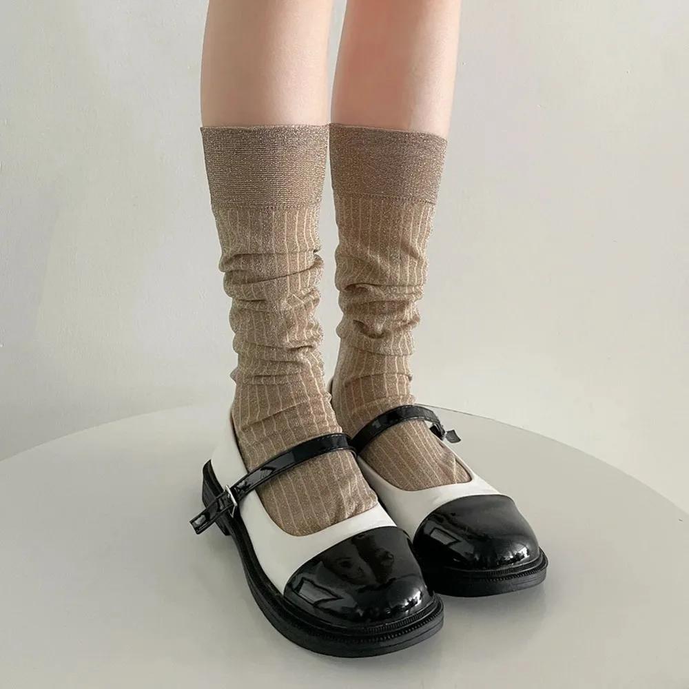 Glitter Shiny Long Socks Women Stockings Female Summer Thin Loose Long Socks Bright Gold Silver Silk Knee Socks Christmas Gifts