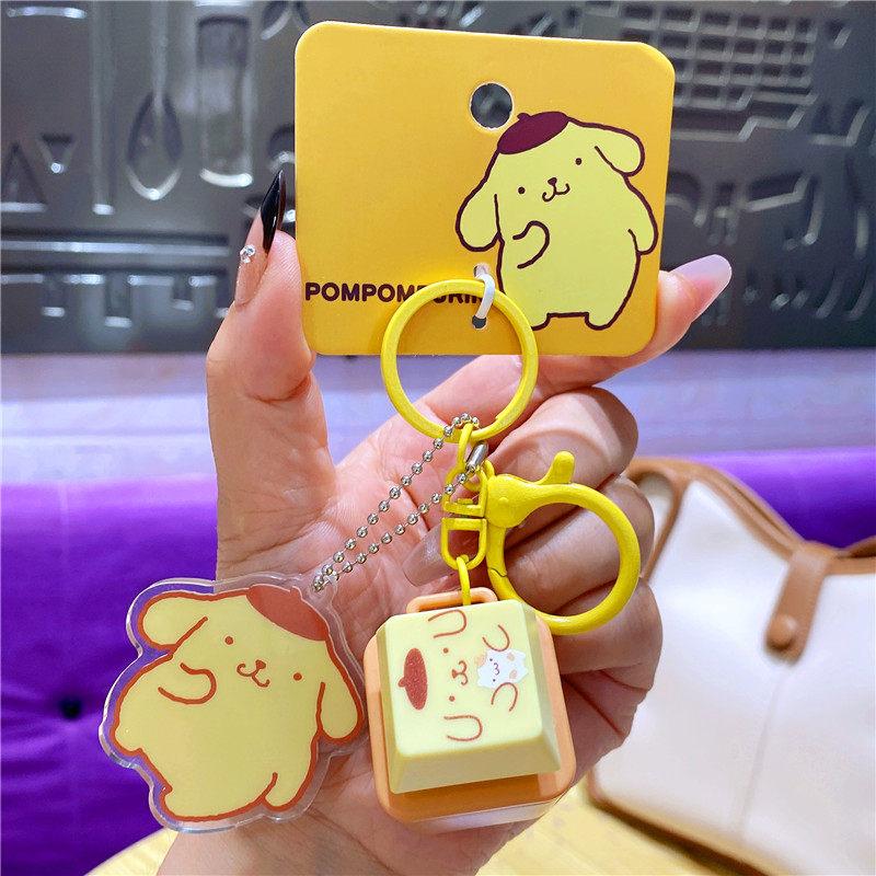 Official Hello Kitty Music Wooden Fish Fidget Keychain Press Button Sound Relief Plush Doll Pendant Cartoon Bag