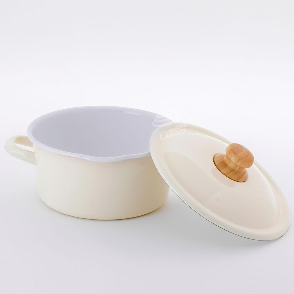 Fuji Enamel Beams Simple 20cm Casserole, Gas and Induction Compatible, Enamel Pot, Vanilla
