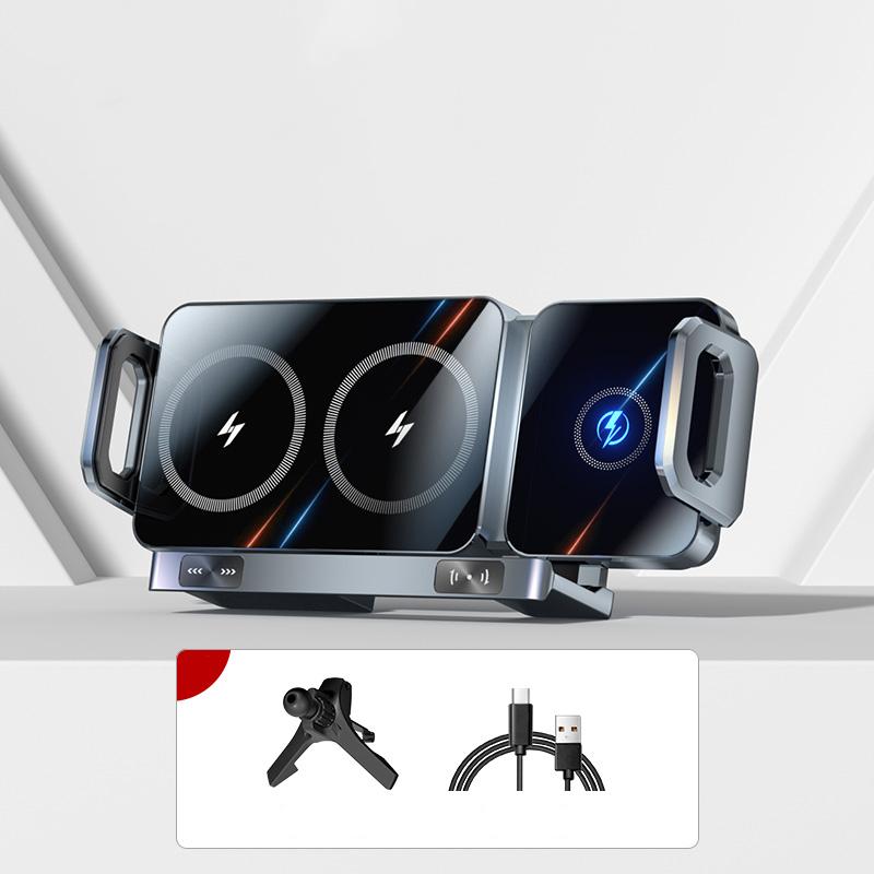 Dual Coil Foldable Phone Holder Car Wireless Charger Universal Car Phone Mount Fast Charging For Samsung iPhone Xiaomi Z Fold
