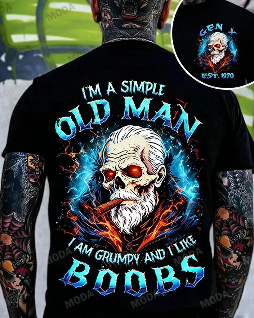 Generation X I'm A Simple Old Man I Am Grumpy And I Like Boobs Custom Year Skull
