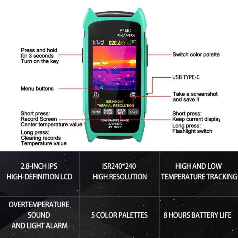 Infrareds Thermal Camera 240x240 Resolution Thermal Imager 25Hz Refreshing Rate for Instantly Temperature Data