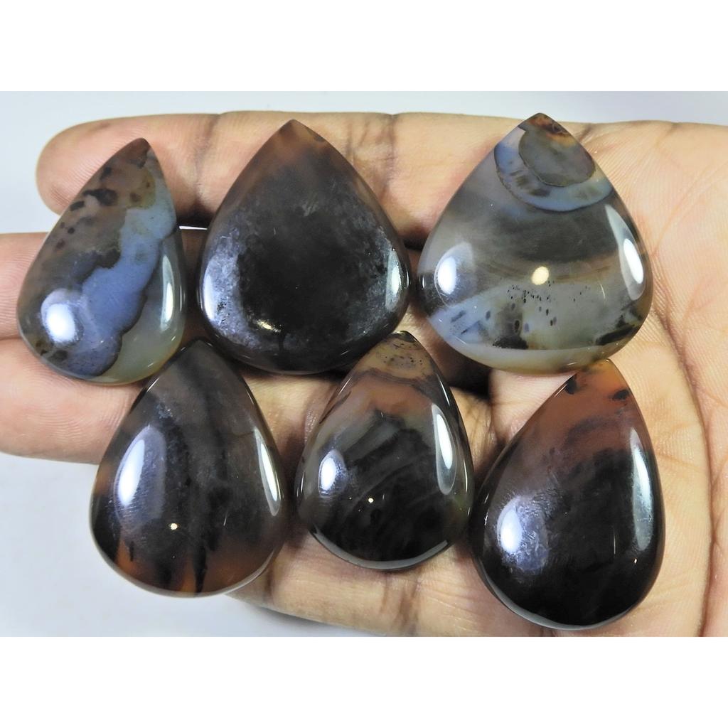 06Pcs Natural Montana Agate Pear Cabochon Loose Gemstone 268Cts. Lot C-487