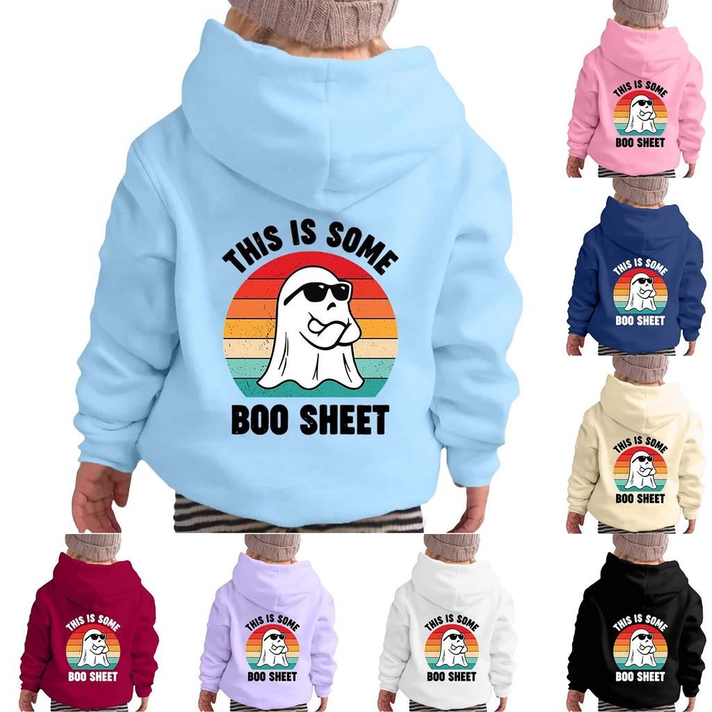 Children's Fashionable Loose Casual Halloween Printed Long-sleeved Hooded Sweatshirt