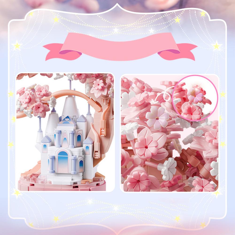 Street View Cherry Blossom Treehouse Building Block Kit DIY Cherry Tree House Model Building Sets With String Lights For Kids Gifts