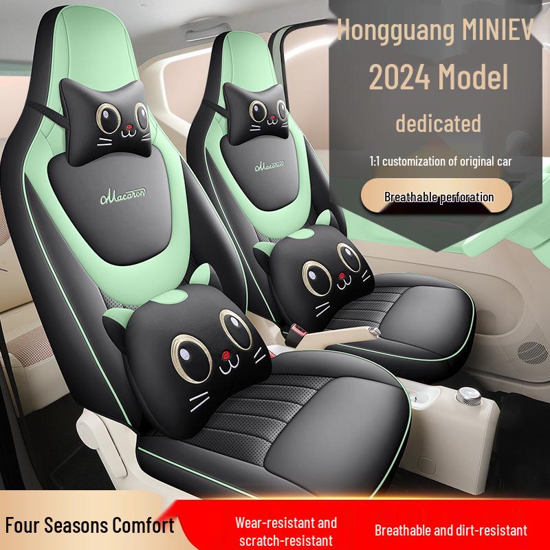 2024 Wuling Hongguang MINI Macaron Car Seat Cover, Third Gen, Cartoon Design, Universal Fit, Full Coverage for All Seasons, 170km.