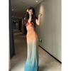 Sunset Skirt Beautiful Smudge Gradual Change Elastic Mesh Dress Thailand Sanya Seaside Vacation Bag Arm Fishtail Dress