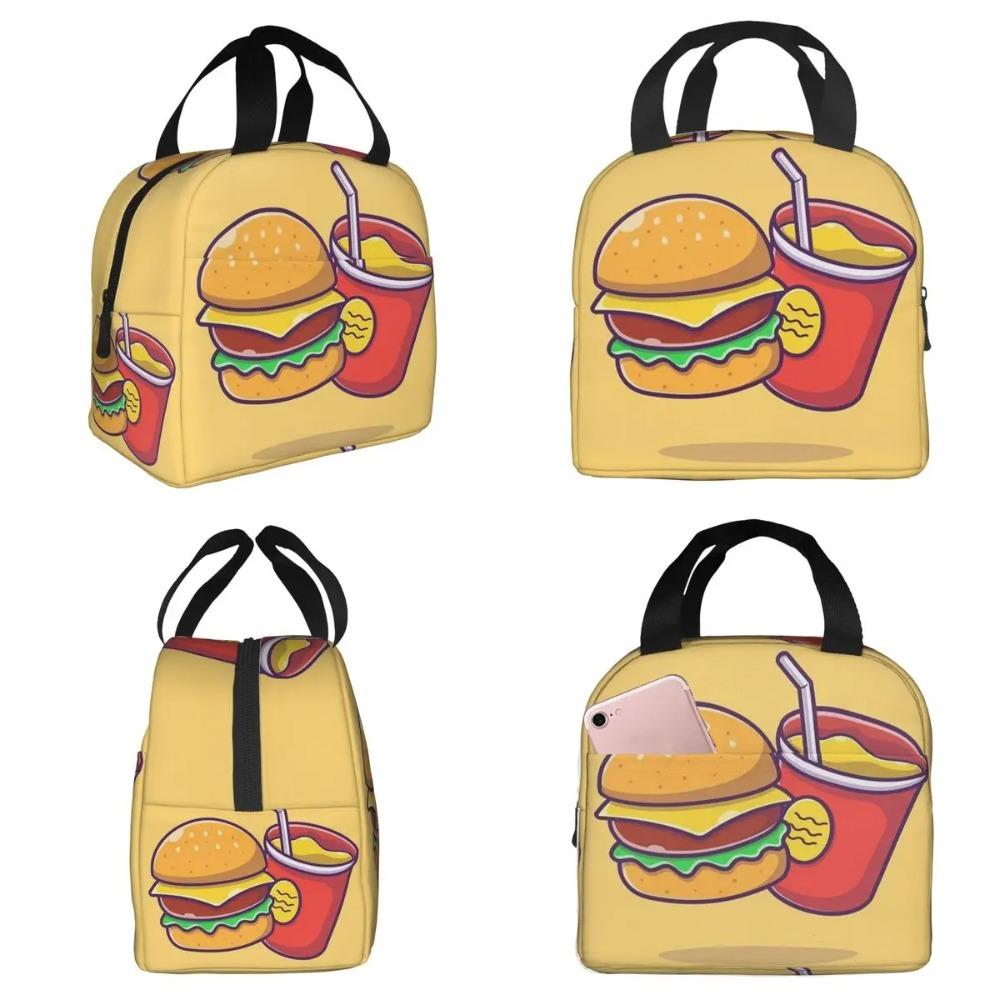 Cute Hamburger Food Pattern Insulated Lunch Bag for Women Office Cooler Thermal Food Box Tote Portable Lunch Boxes Container