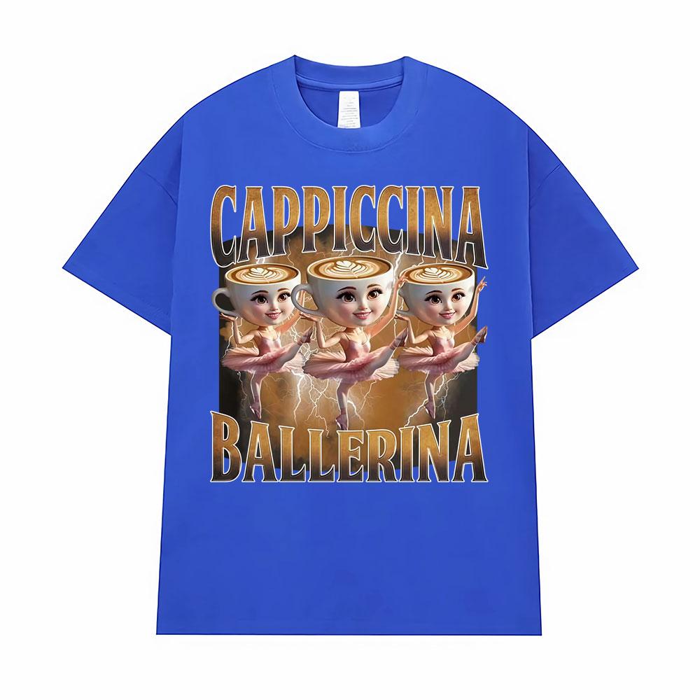 Baletnica Capuchina Śmieszne Kawa Mem Koszulki Mężczyźni Kobiety Lato Pop Vintage Krótki Rękaw Koszulki Estetyczne Codzienne Humor Koszulka