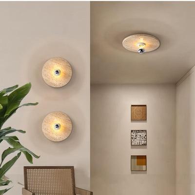 Retro Yellow Travertine Wabi-Sabi Wall Lamp for Villa Living Room, Corridor, or Bedroom