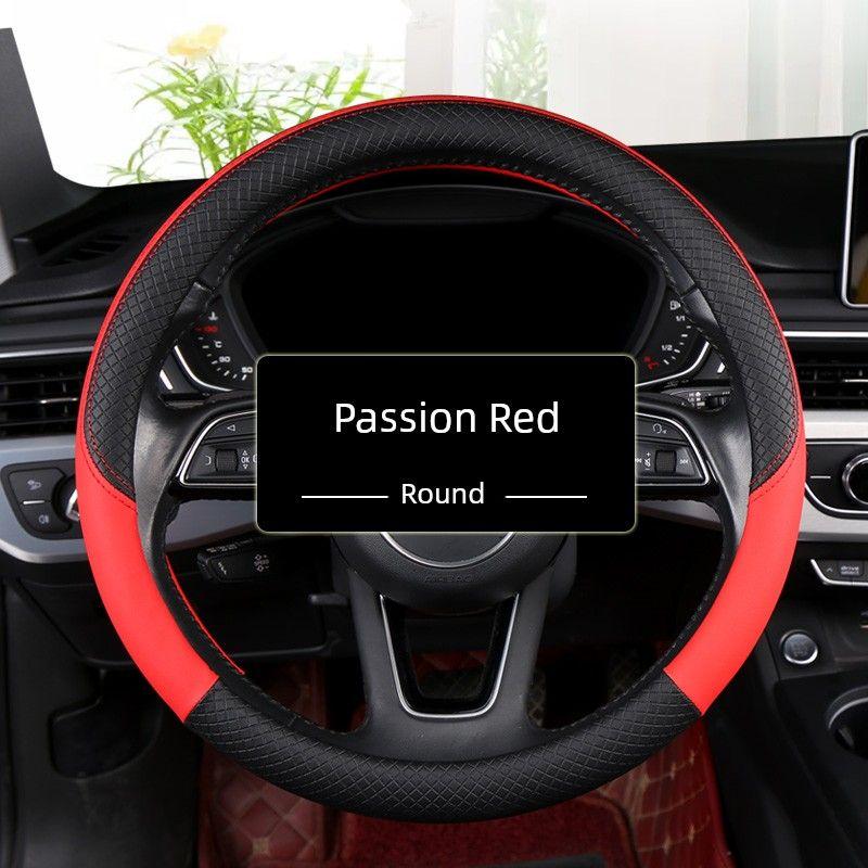 

Arrival Full Leather Car Steering Wheel Cover All Year Round Neutral Non Slip Breathable Cartoon Abrasion Resistant Men and Women Steering Wheel Cover Passion Red [Round Shape]