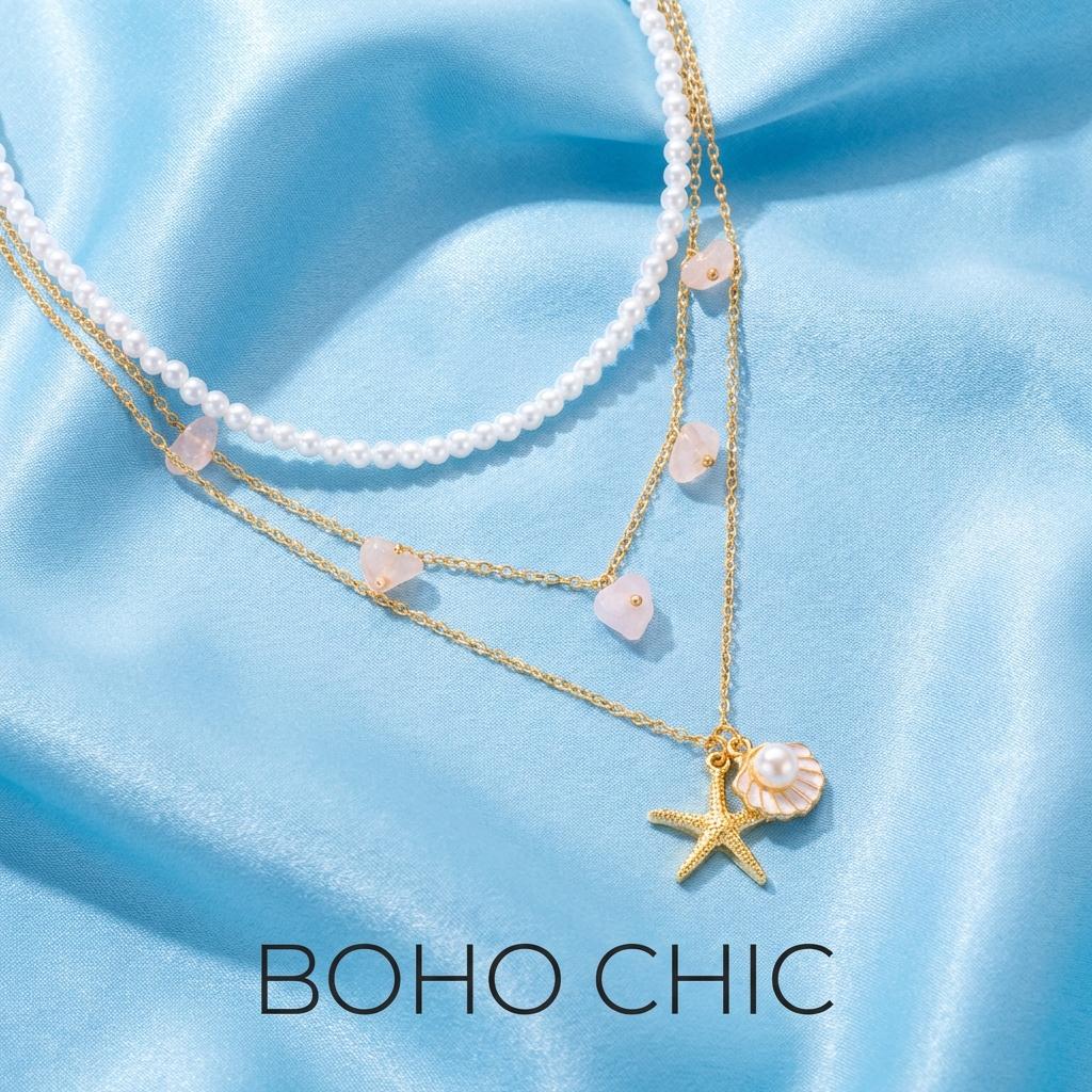 Bohemian Imitation Pearl Shell Starfish Pendant Necklace for Women Irregular Stone Sea Star Ocean Charm Choker Summer Jewelry