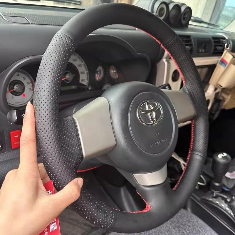 For Toyota FJ Cruiser 2006-2020 Hand-stitched non-slip Black Genuine Leather Car Steering Wheel Cover Auto parts