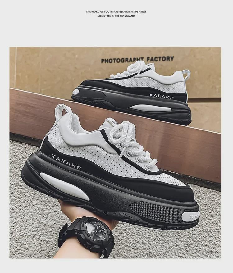 2024 Men's Low-Top Thick-Soled Height-Increasing Skateboard Shoes - Leather Sports Casual Dad Shoes