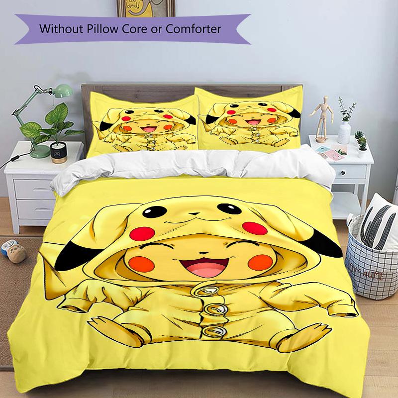 3pcs Pikachu Costume Duvet Cover Set, 1 Duvet Cover + 2 Pillowcases (No Insert), High-Definition Print, Home & Dorm Set yy251208081