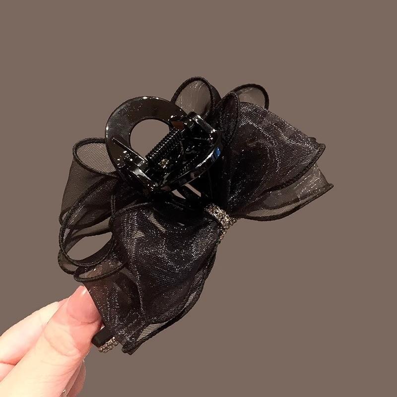 Super Fairy Net Fabric Bow Hair Clip With Water Diamond Clasp For Womens Fashion Styling