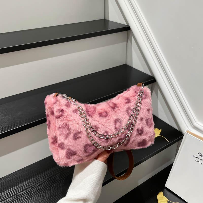Street Style Leopard Print Chain Bag With Polyester Material For Daily Use