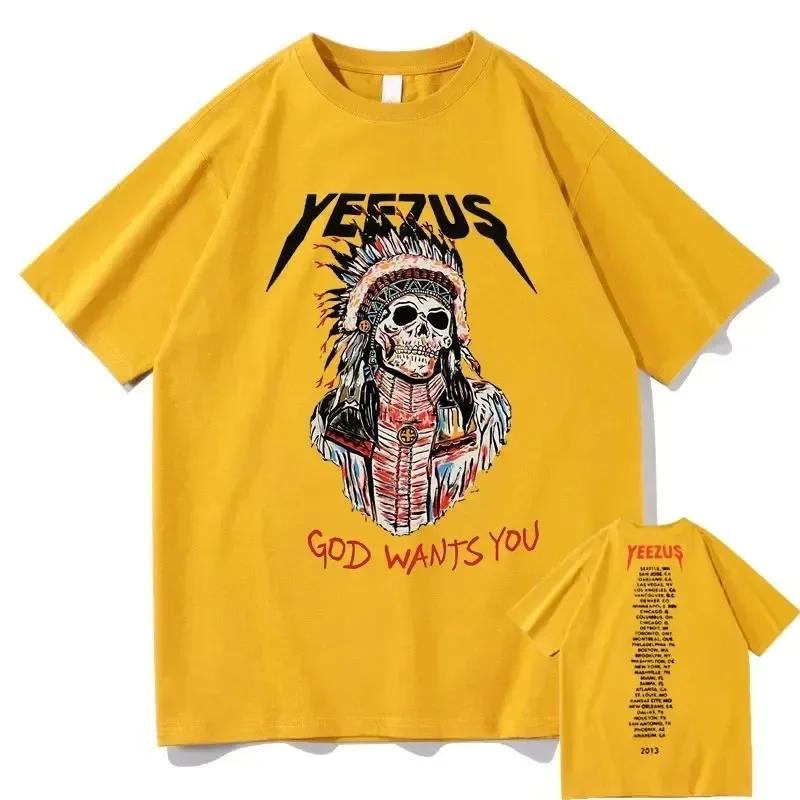 God Wants You Kanye West T-Shirt mit doppelseitigem Druck für Herren, kurzärmelig, modisch, Tribal-Totenkopf-Grafik, Sommer-Tops für Männer und Frauen