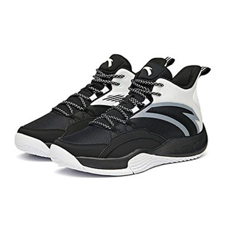 Anta Youth  Kids Night Non-Slip Wear-Resistant Lightweight Mid-Top Basketball Shoes Kids basketball shoes Black White A312111111A-4