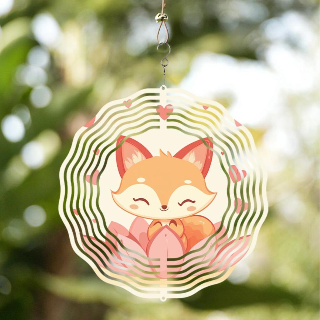 Fox and Lotus Heart Design Metal Wind Chime with 360 Rotating Hook for Garden Balcony Patio Indoor Outdoor Decor No Electricity Needed