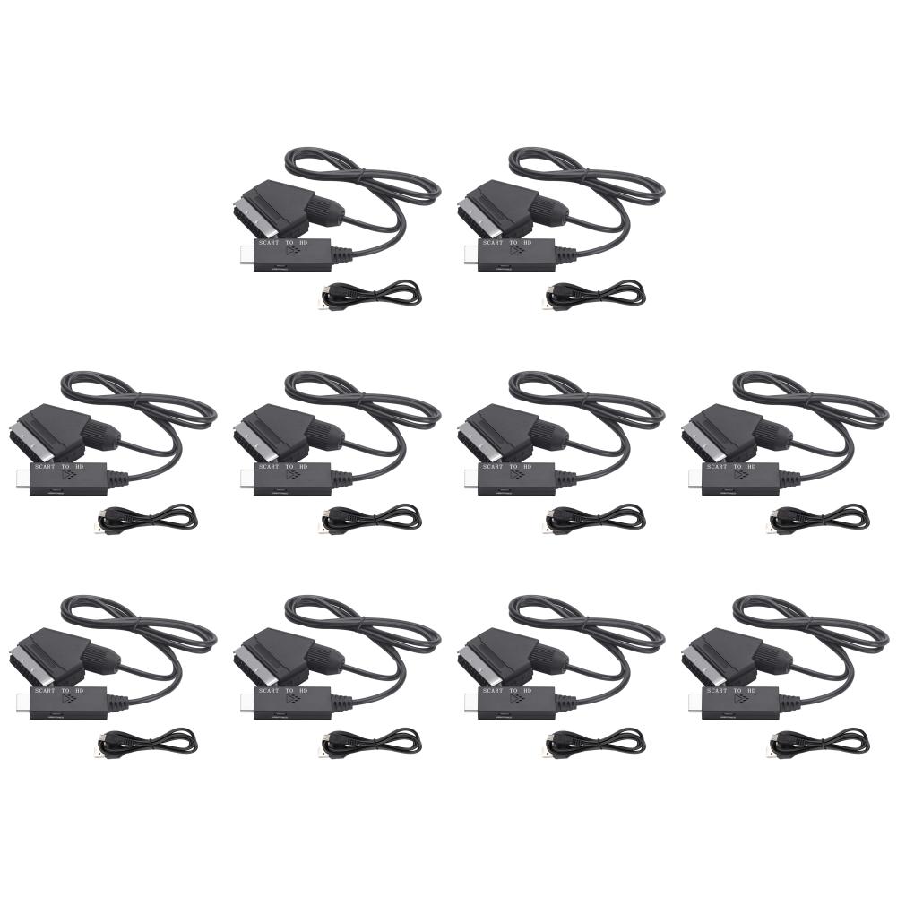1-10pcs 1080P Scart to HDMI-compatible Video Audio Converter Adapter Male to Female 1M SCART to HDMI DC5V USB Cable for HDTV DVD