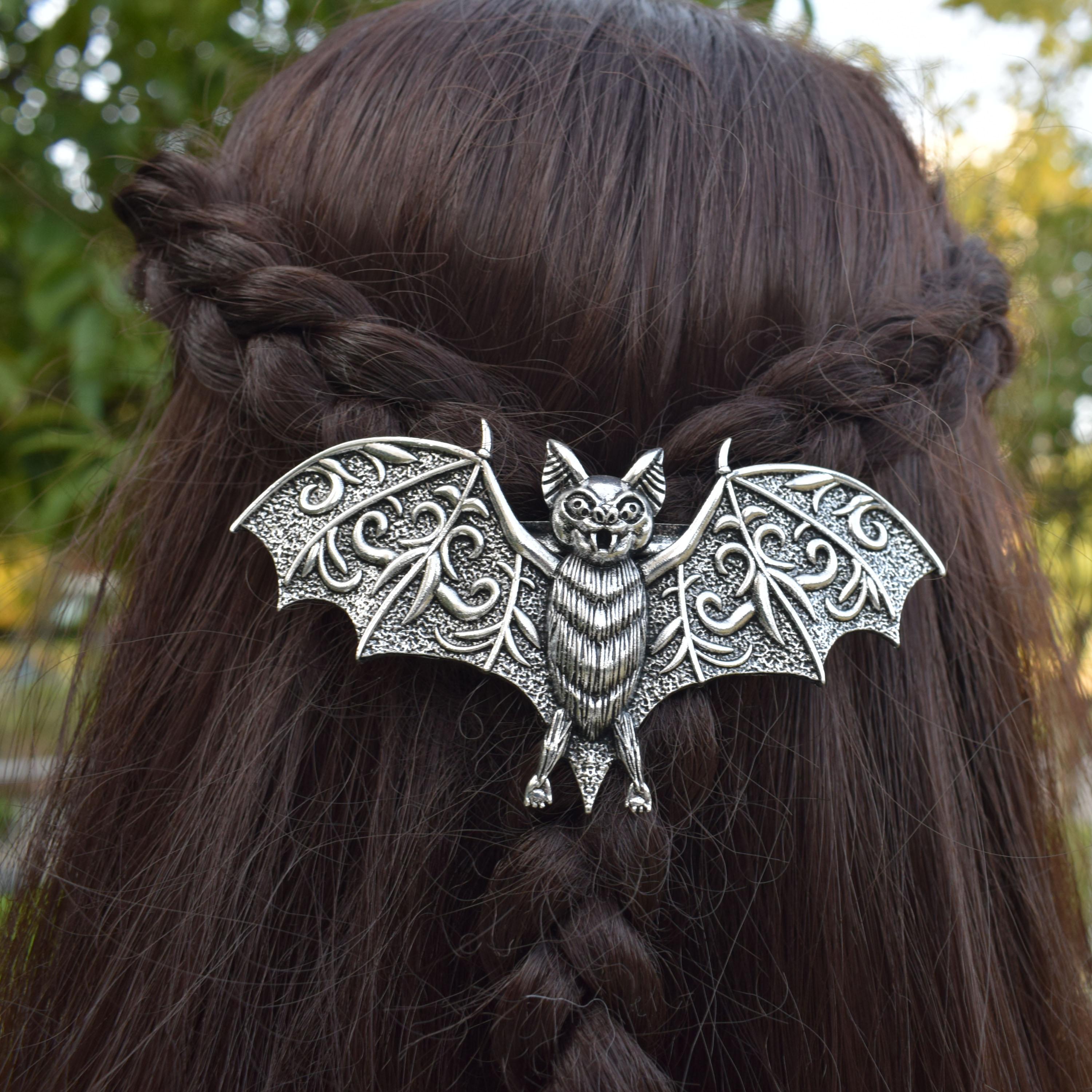 Grandes Pinces à Cheveux Métal Vintage Chauve-souris - Pinces Fleur Celtique pour Cheveux Épais Cadeaux pour Filles